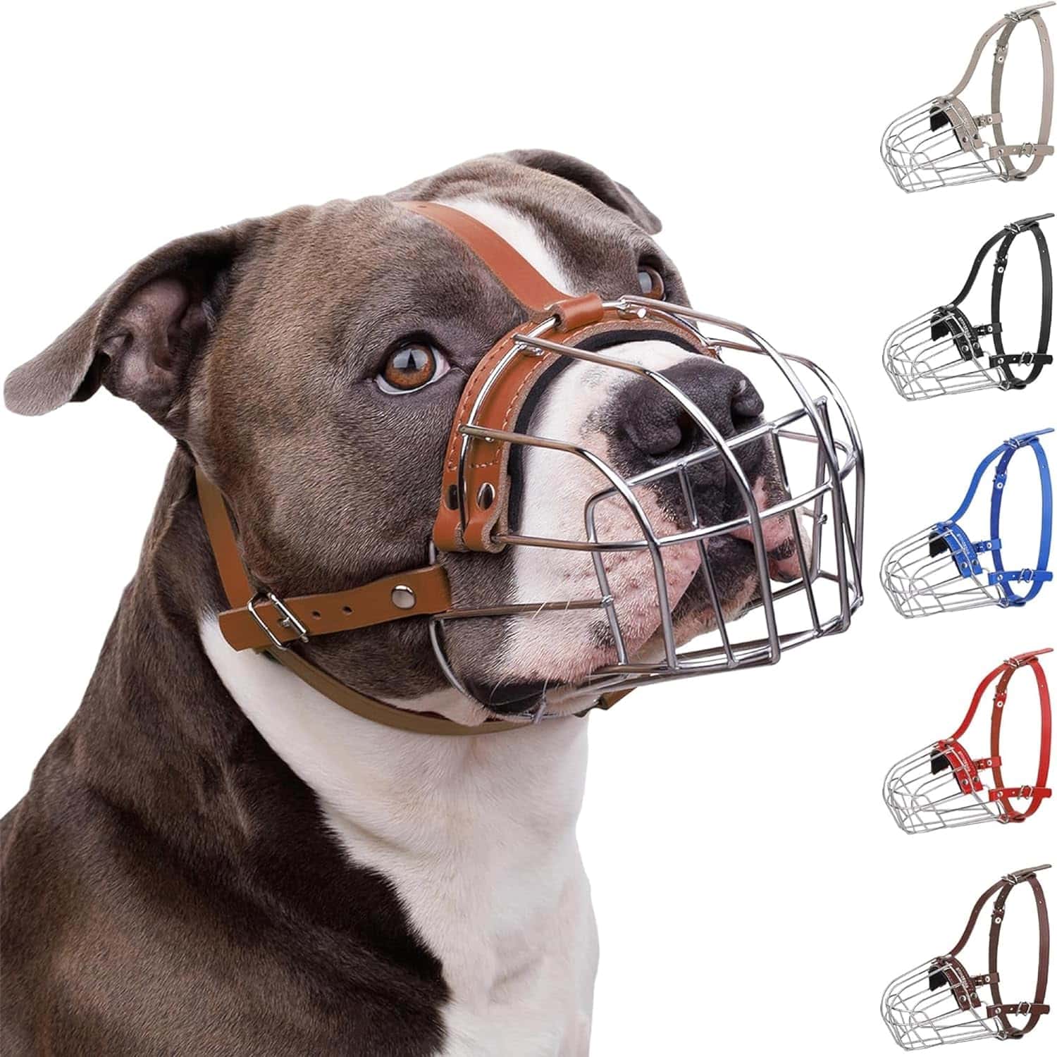 Bronzedog Pitbull Dog Muzzle Breathable Metal Basket
