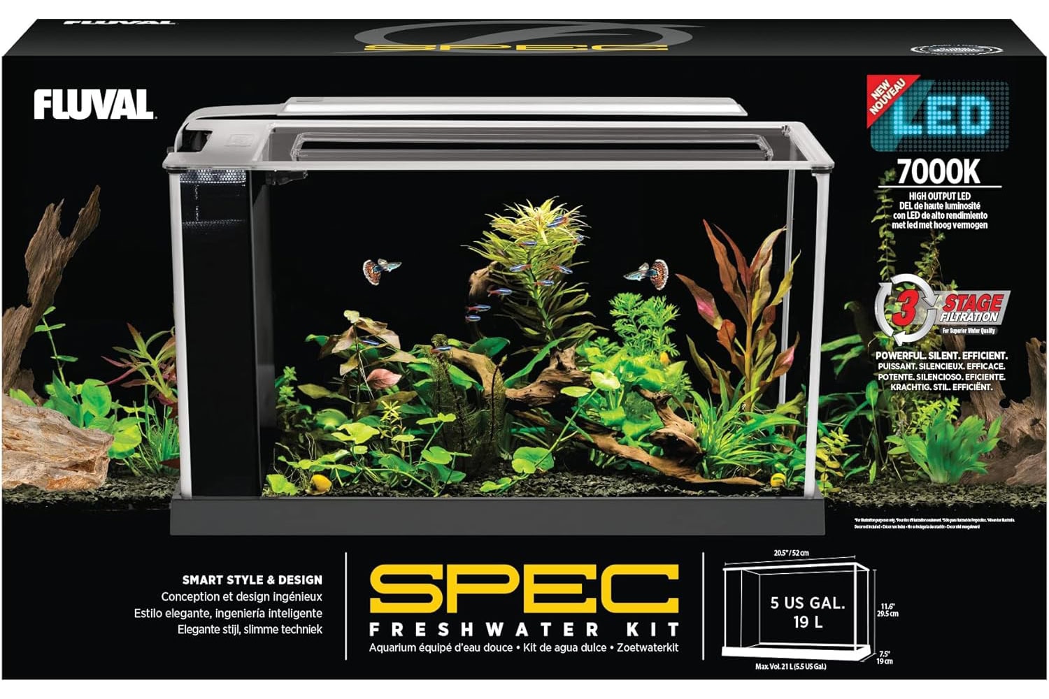Fluval SPEC Aquarium Kit, Aquarium with LED Lighting and 3-Stage Filtration System