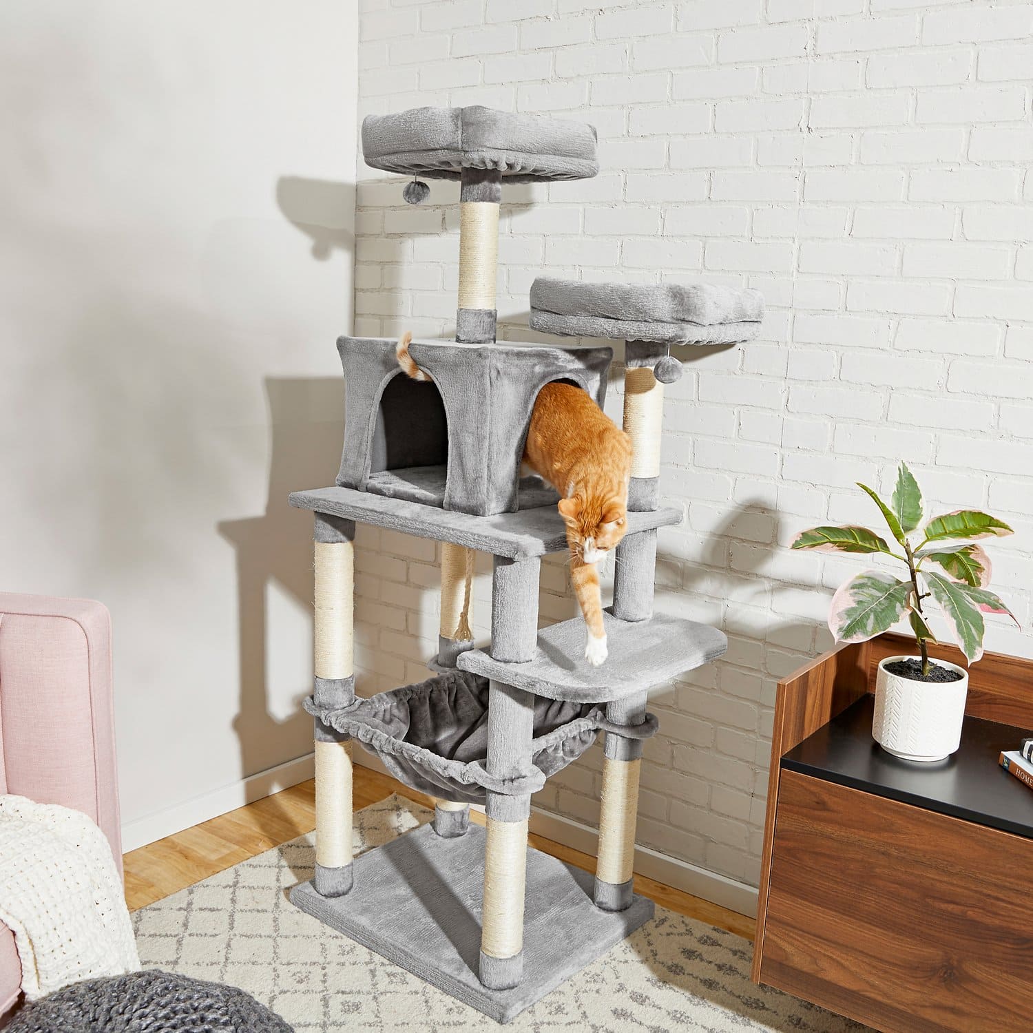 Frisco 64-in Cat Tree with Hammock, Condo, 2 Top Perches with Bed