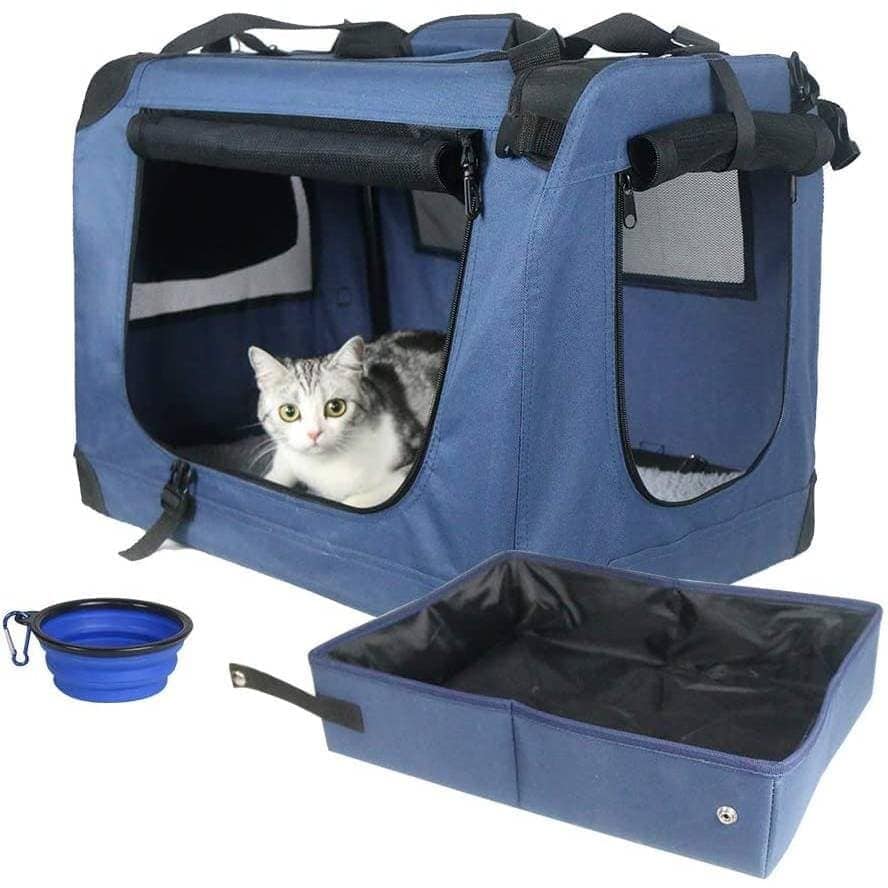 Petskd 2 In 1 Double Cat Car Travel Carrier With Litter Box, 38"x17"x18" Portable Dual Extra Large Cat Carrier For Multiple Cats With Zipper Locks For