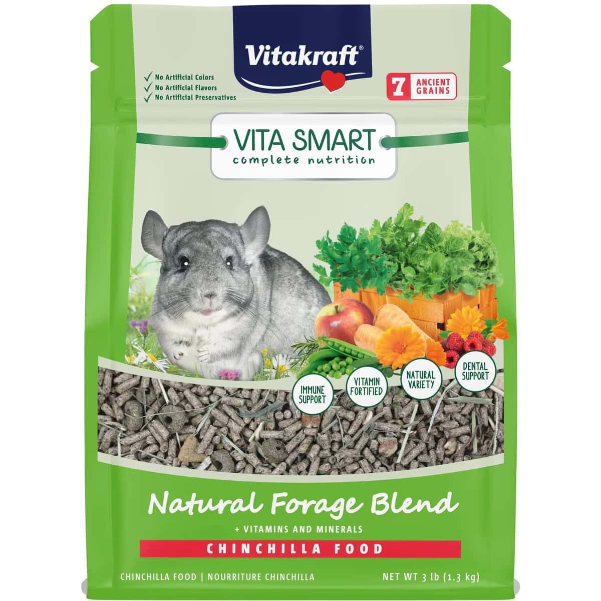 Vitakraft Vita Smart Vitamin-Fortified Complete Natural Forage Blend Nutrition Timothy Hay Pellets Chinchilla Food 