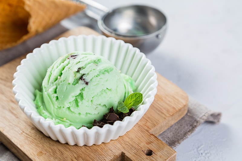 a scoop of mint chocolate ice cream